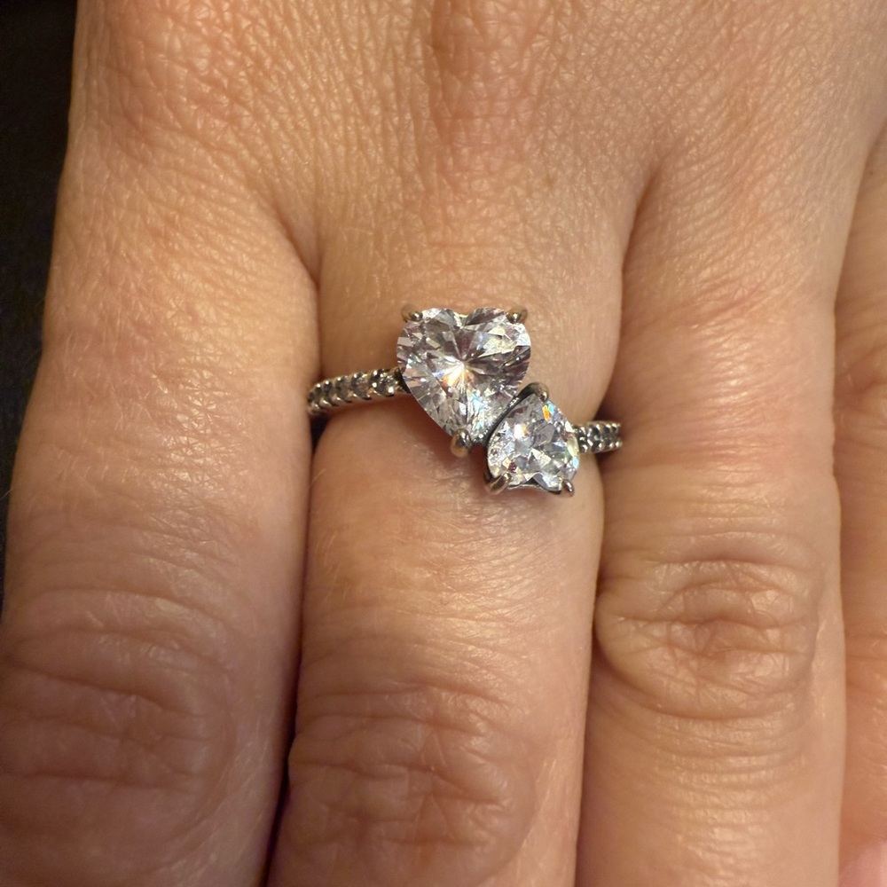 NWOB Pandora Double Heart sparkling ring 6